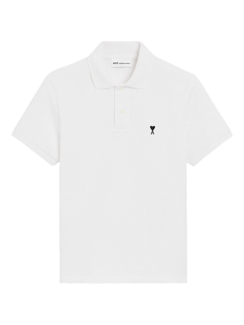 Ami Paris White Cotton Piqué Tonal Embroidery Polo