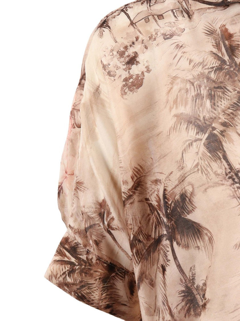 Shirt A Porter Tropical Print Airy Voile Blouse