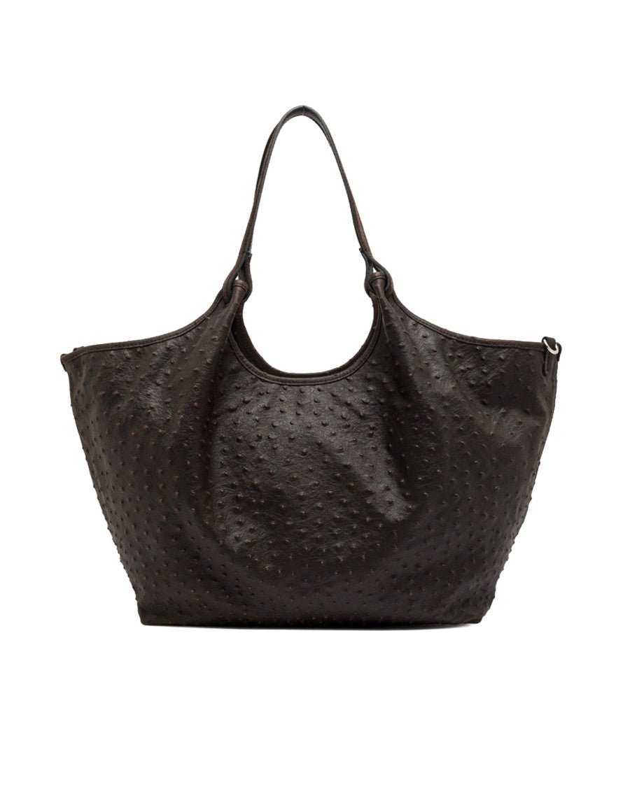 Gianni Chiarini Espresso Dua Ostrich Print Leather Tote Bag