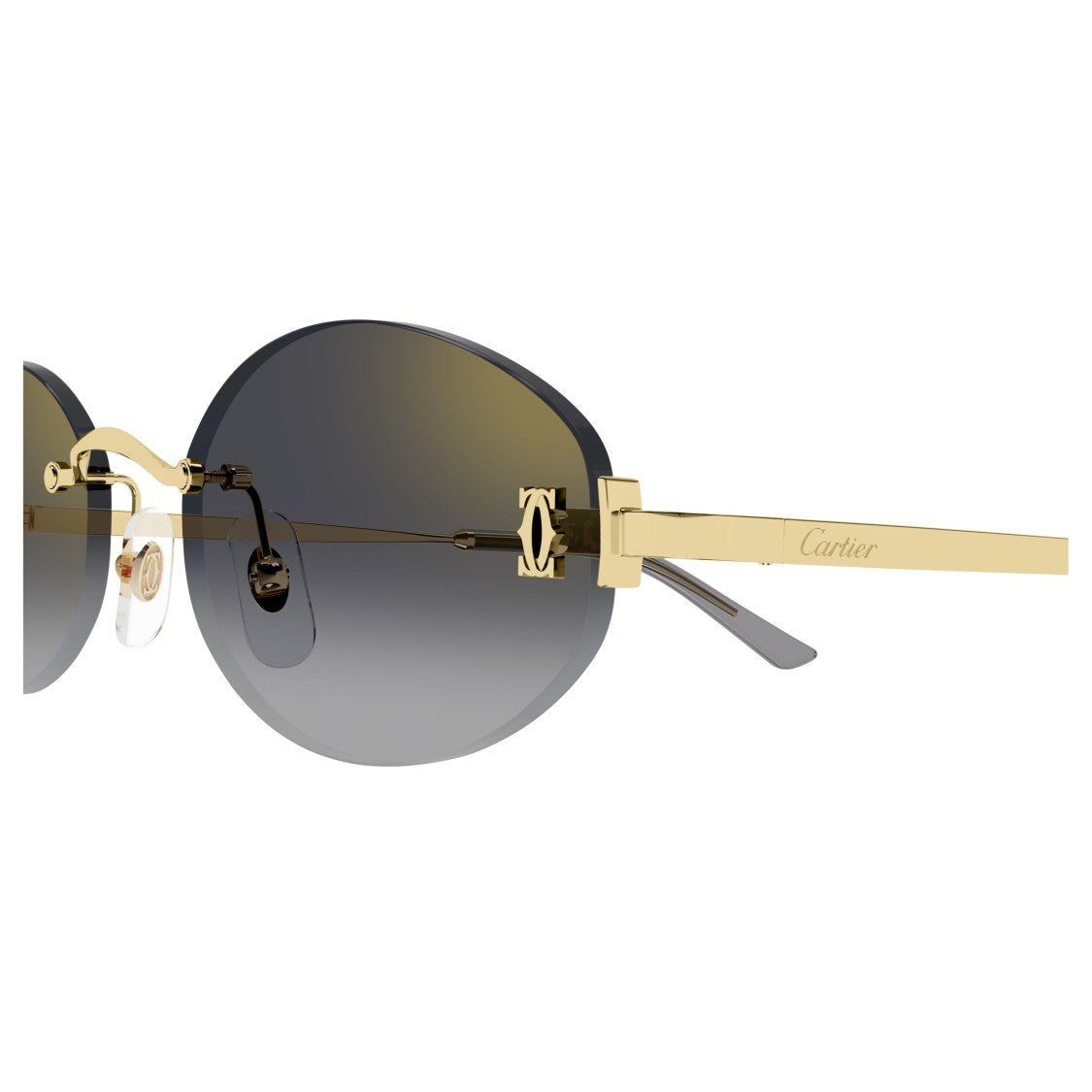 Cartier Rimless Oval Sunglasses With Gradient Dark Grey Lenses