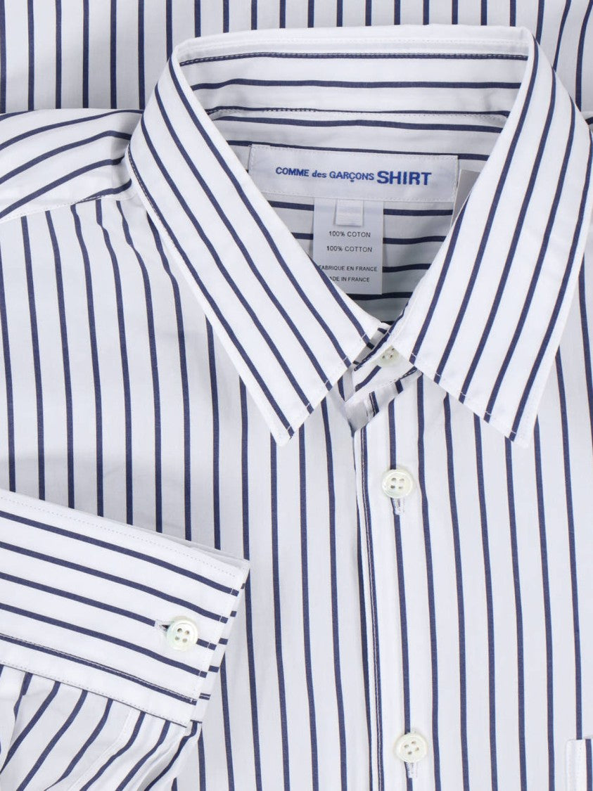 Comme Des Garçons White Cotton Shirt With Blue Stripes