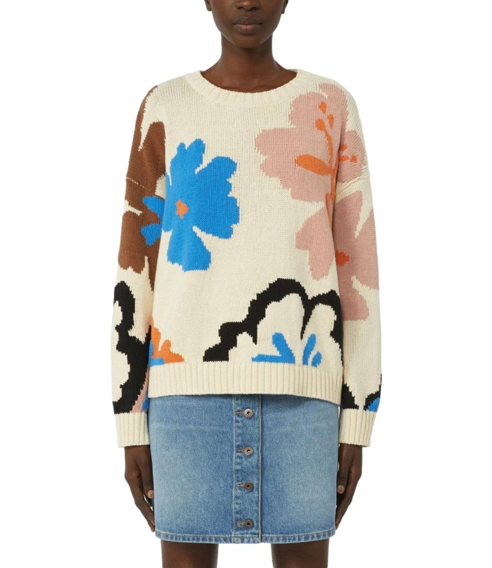 Max Mara Multicolor Floral Wkdcelebre Linen Sweater