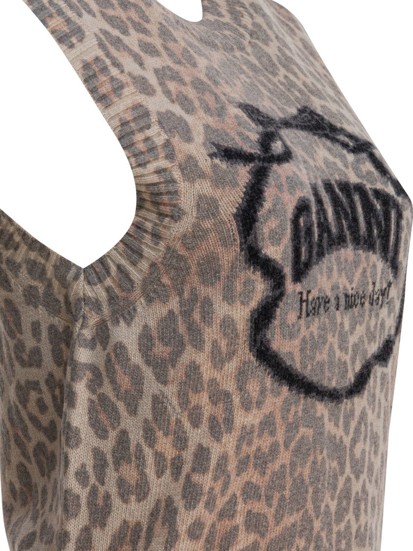 Ganni Sleeveless Wool Vest With Graphic Logo Print