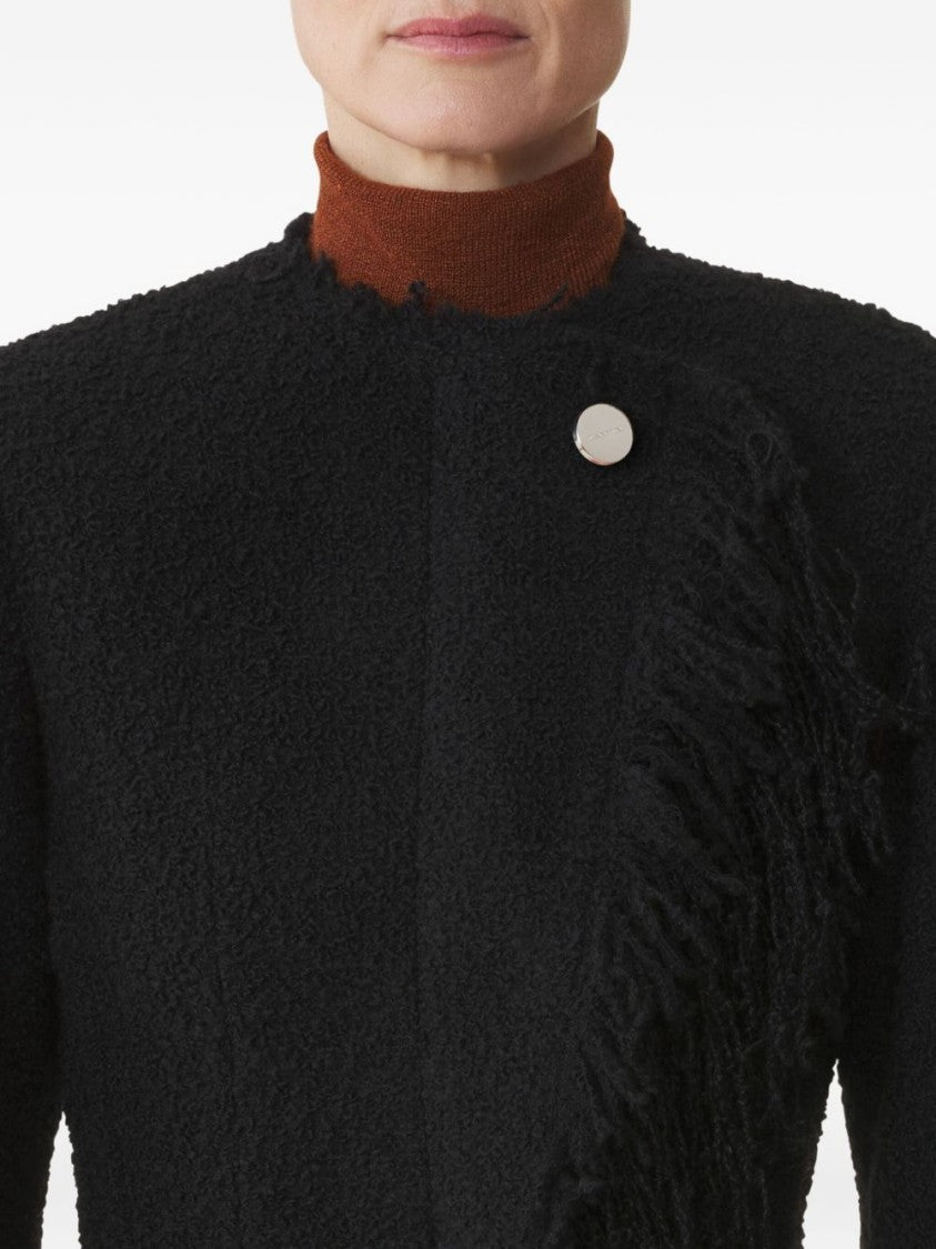 Lanvin Black Asymmetrical Fringe Detail Wool Jacket