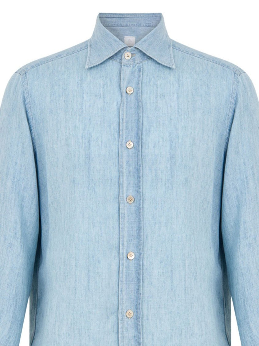 Eleventy Light Blue Washed Denim Pointed Shirt