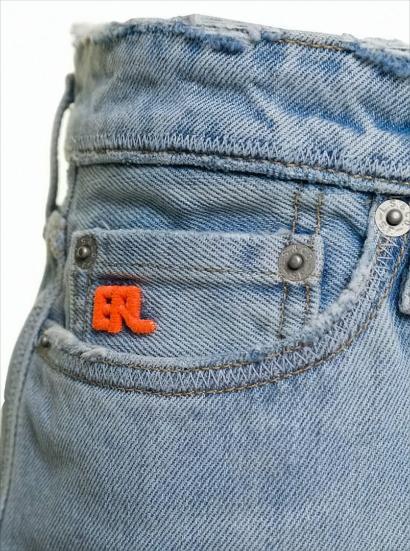 Erl Light Blue Distressed Flared Denim Pants