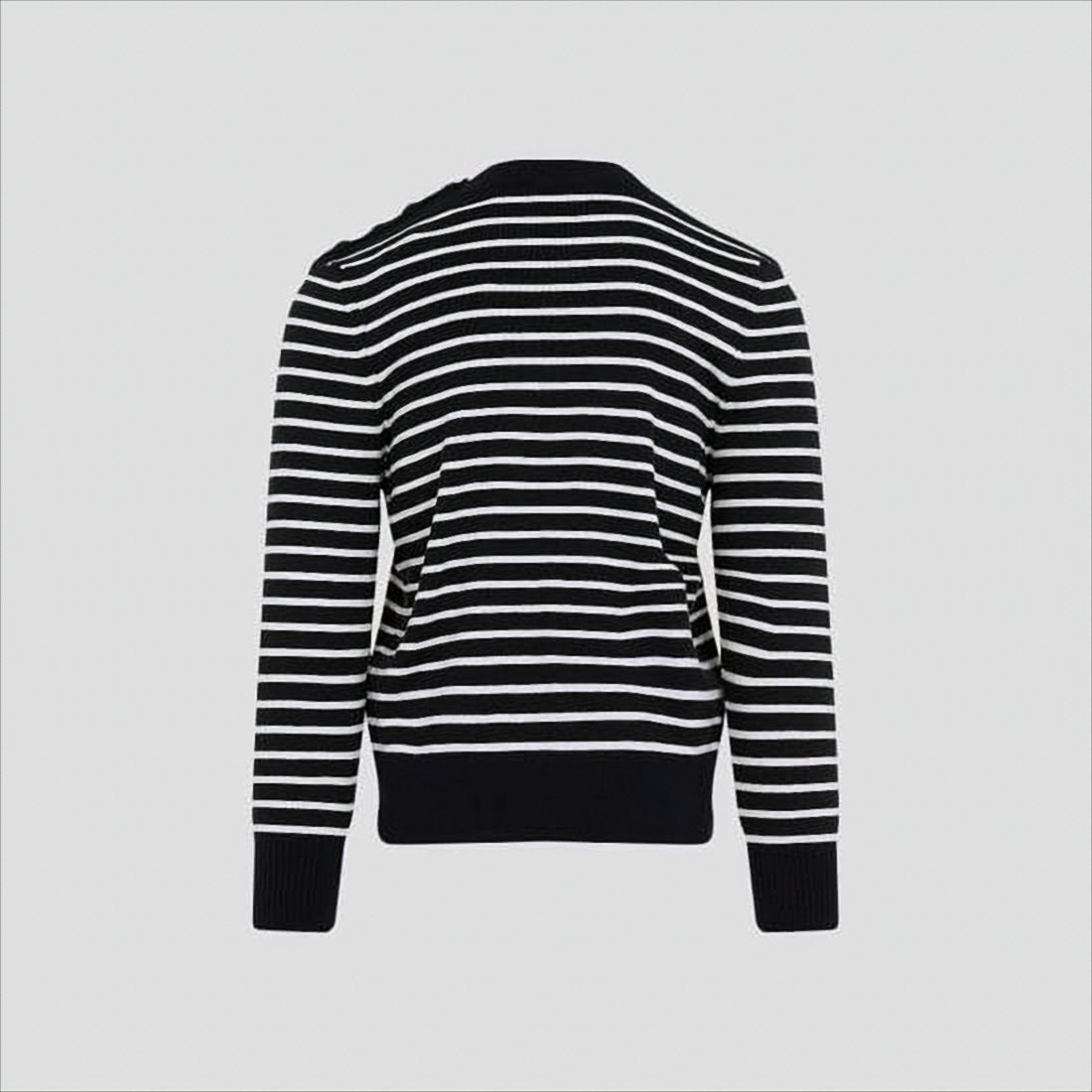 Ami Paris Horizontal Stripe Knit Sweater With Shoulder Button Detail