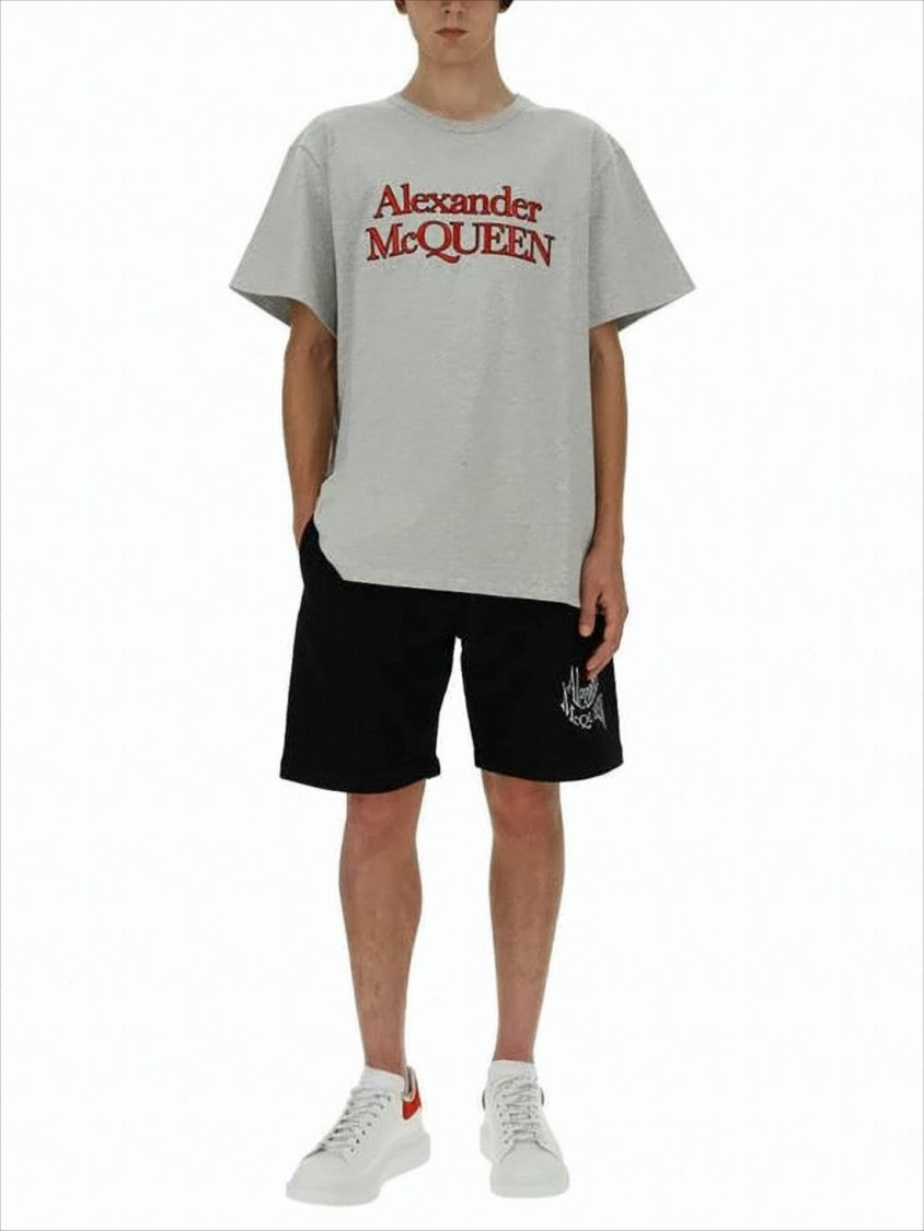 Alexander Mcqueen Short-Sleeved Cotton T-Shirt With Bold Logo Detail