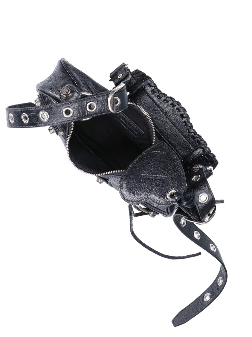 Balenciaga Crescent-Shaped Handbag In Textured Black Leather