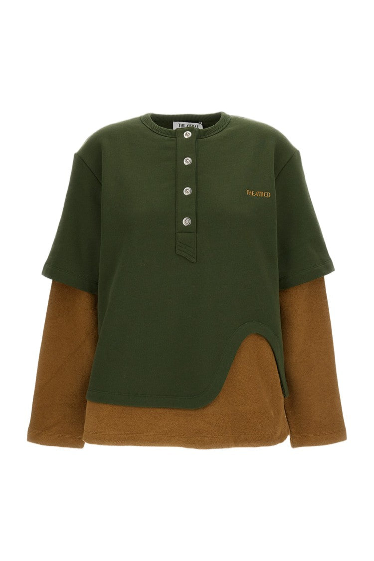 The Attico Layered Design Sweatshirt With Mandarin Collar And Scoop Detail