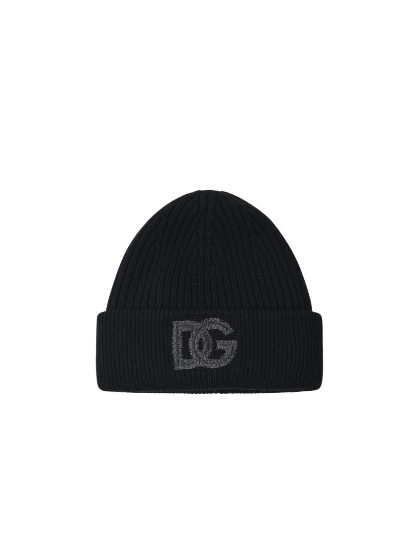 Dolce & Gabbana Ribbed Virgin Wool Logo Beanie Hat