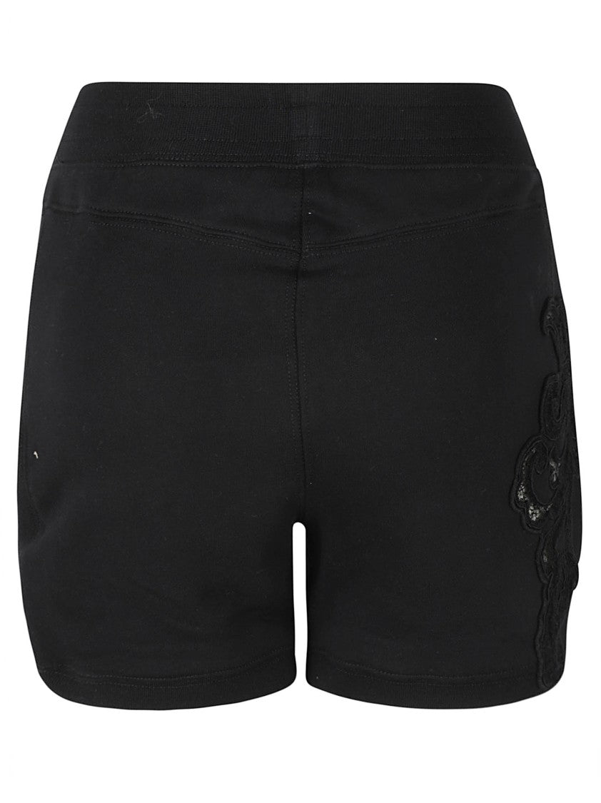 Ermanno Scervino Black Shorts With Embroidery And Elastic Waistband