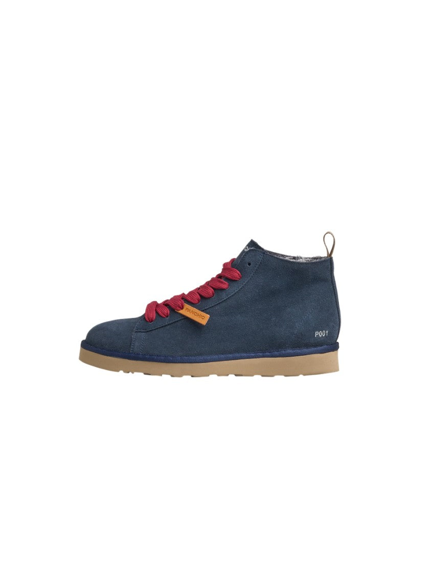 Panchic Men's Blue Suede Red Lace Shoes