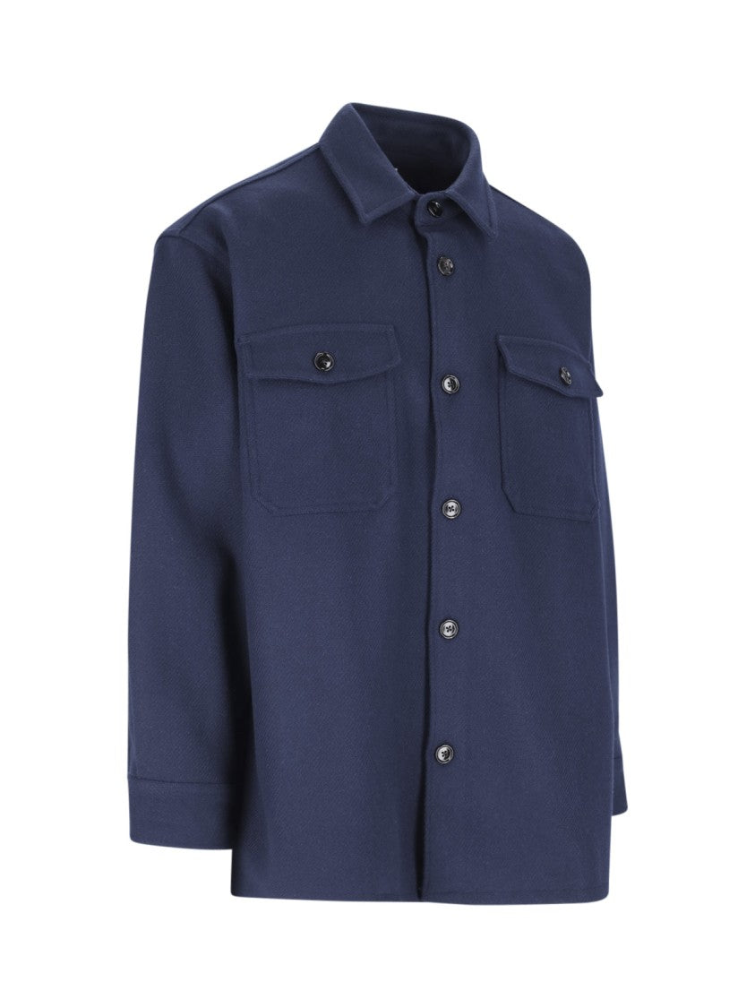 Ami Virgin Wool Blue Shirt Jacket