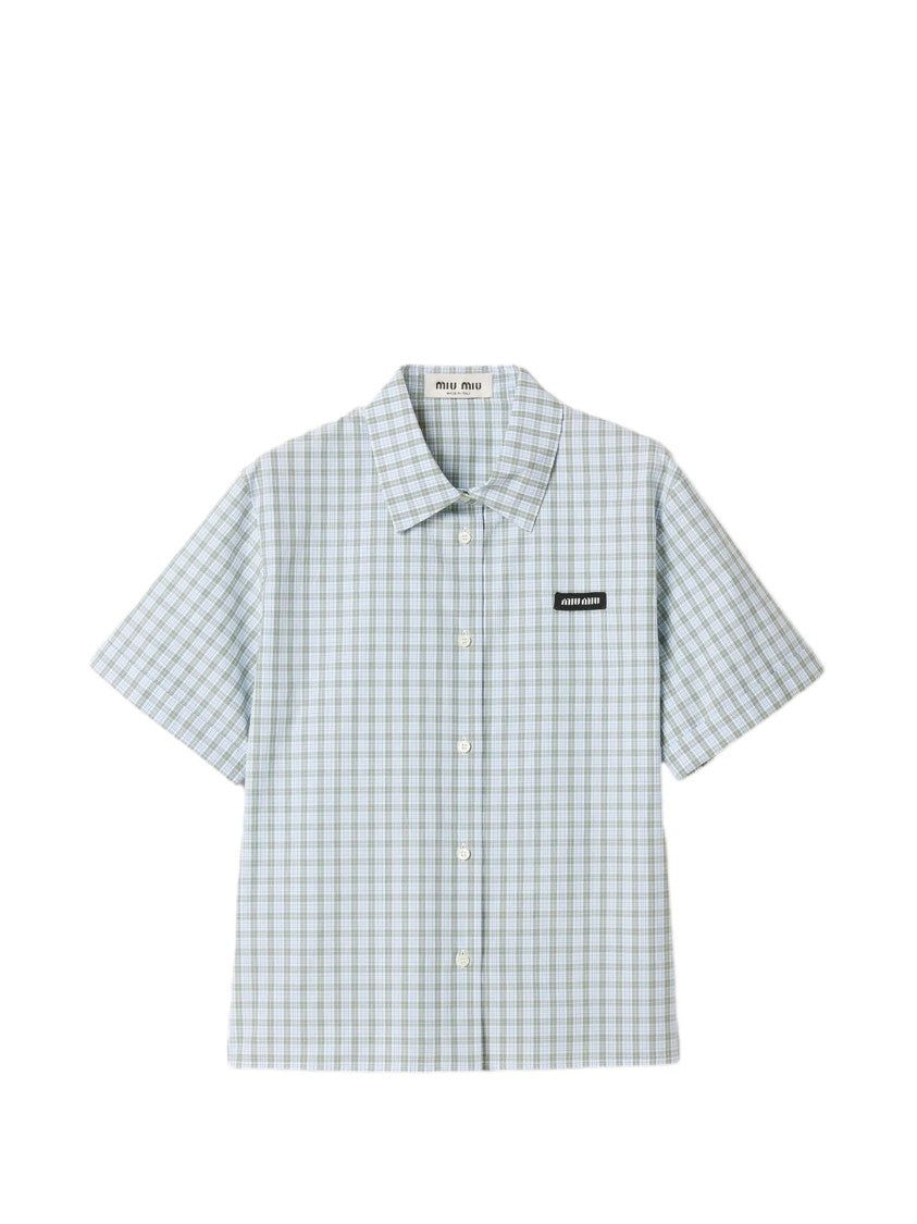 Miu Miu Blue Checkered Cotton Cropped Shirt