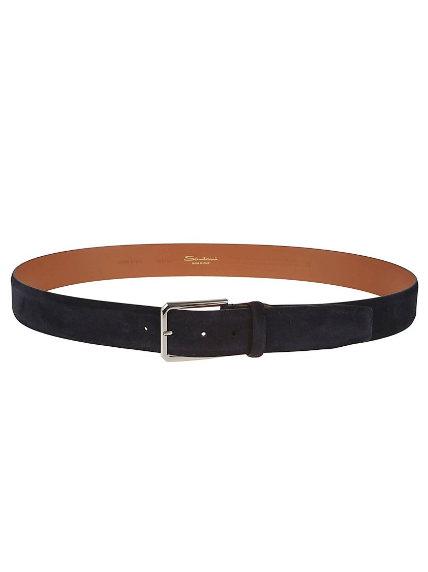 Santoni Smooth Finish Black Leather Belt