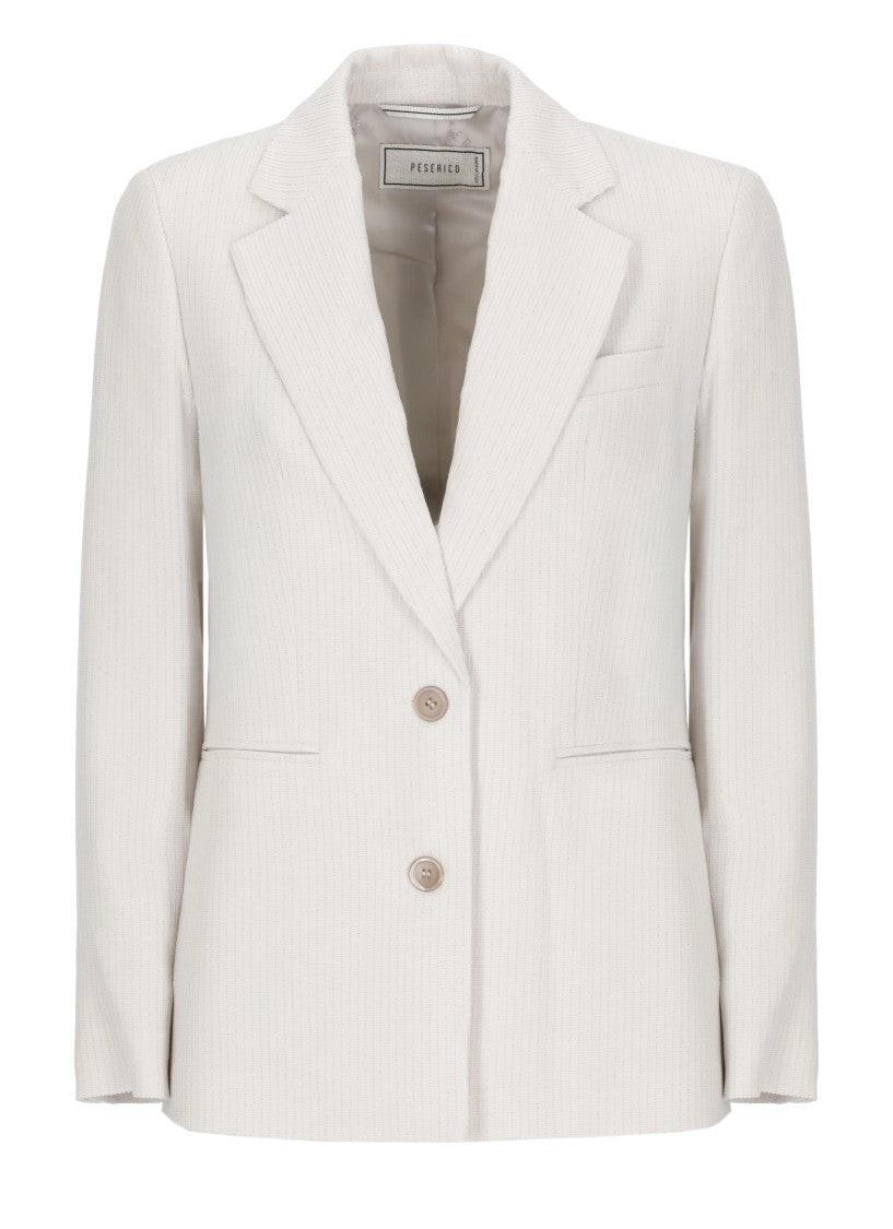 Peserico Ivory Peak Lapel Metallic Blazer