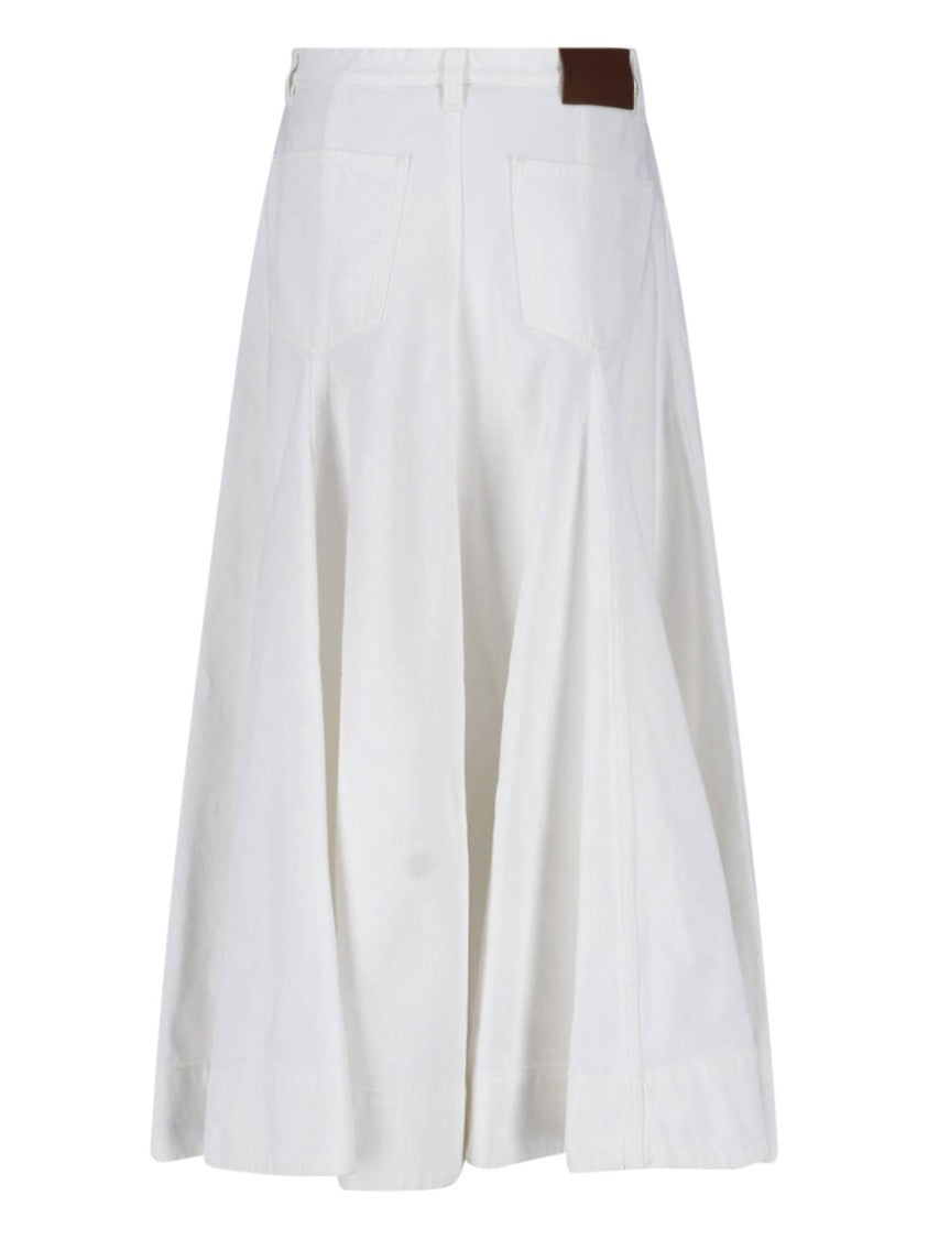 Marni White Cotton Midi Skirt With Five-Pocket Design And Zip Closure