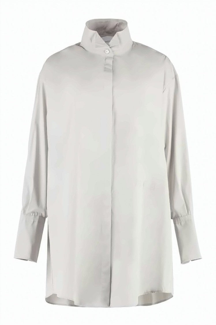 Patou High Collar Loose-Fitting Top With Pleated Back Detail