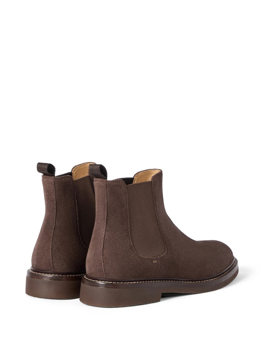 Brunello Cucinelli Minimalist Brown Suede Ankle Boots