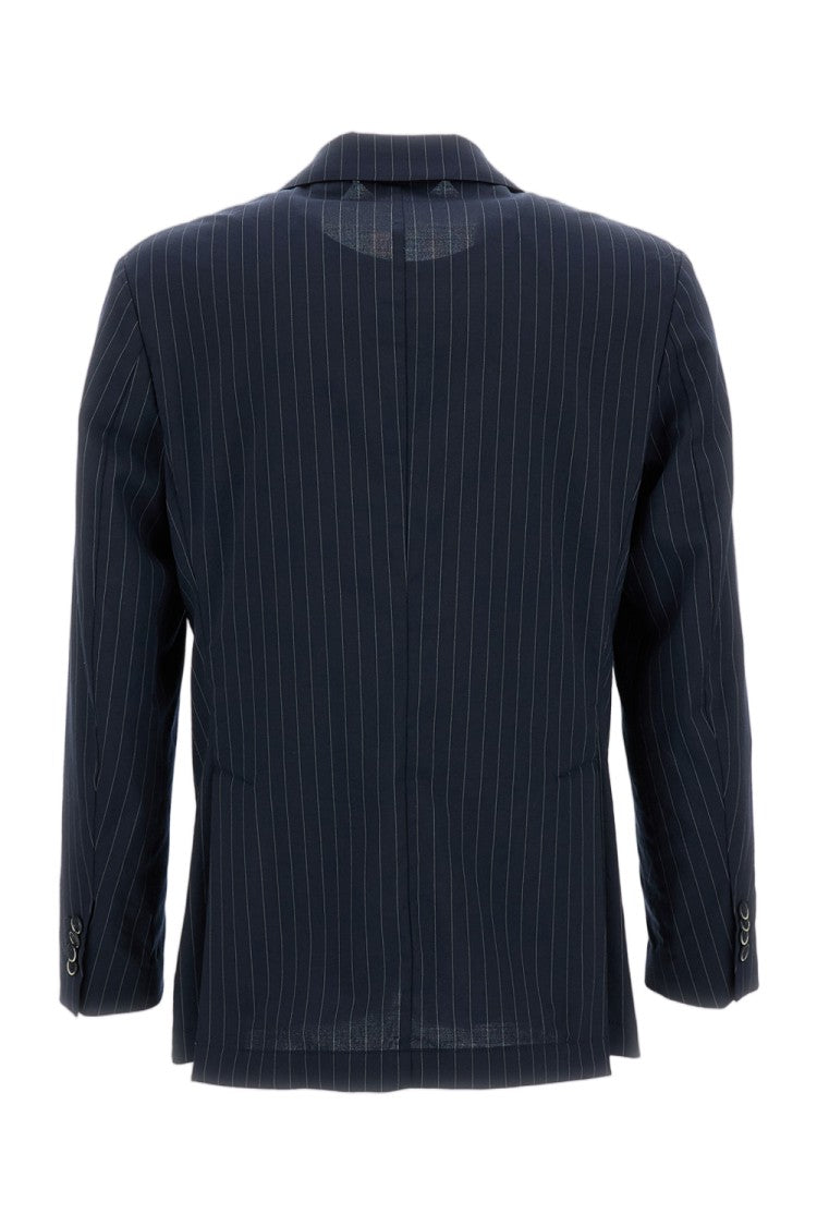 Barena Pinstripe Wool Blend Single-Breasted Jacket With Patch Pockets