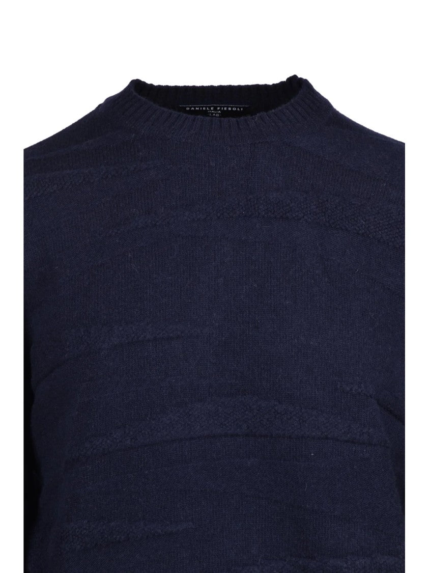 Daniele Fiesoli Textured Blue Crew Neck Sweater With Refined Finish