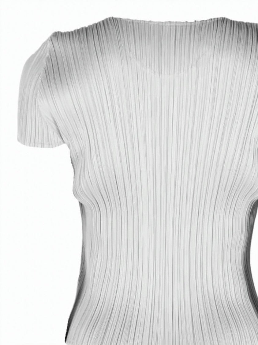 Pleats Please Pleated White Short-Sleeved Top With Structured Silhouette
