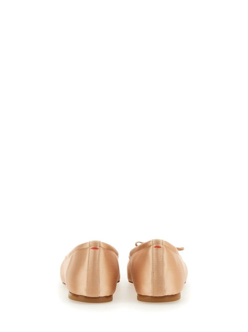 Aeydē Square Toe Satin Ballet Flats With Bow Detail