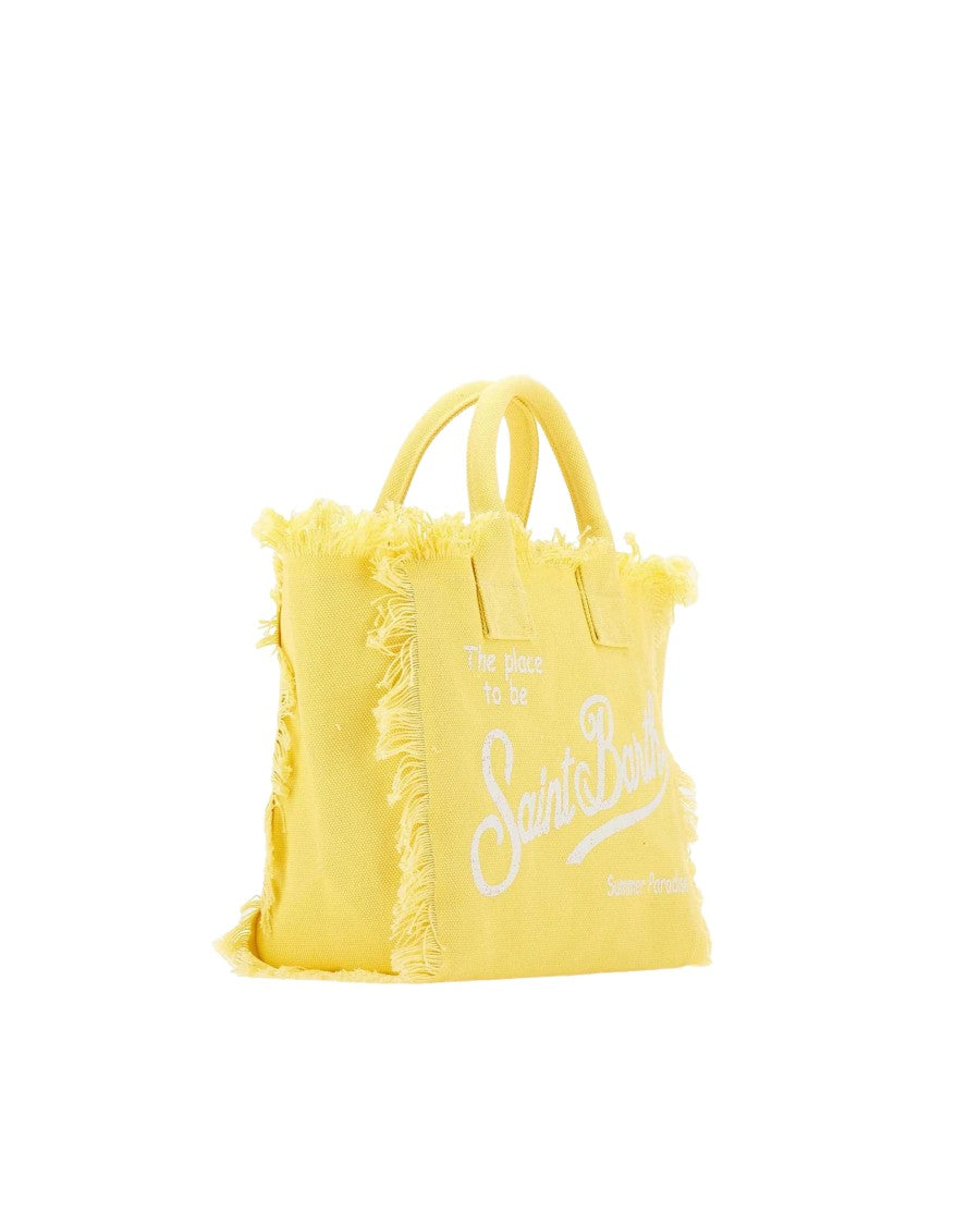 Mc2 Saint Barth Fringed Light Yellow Canvas Tote Bag With Sturdy Handles
