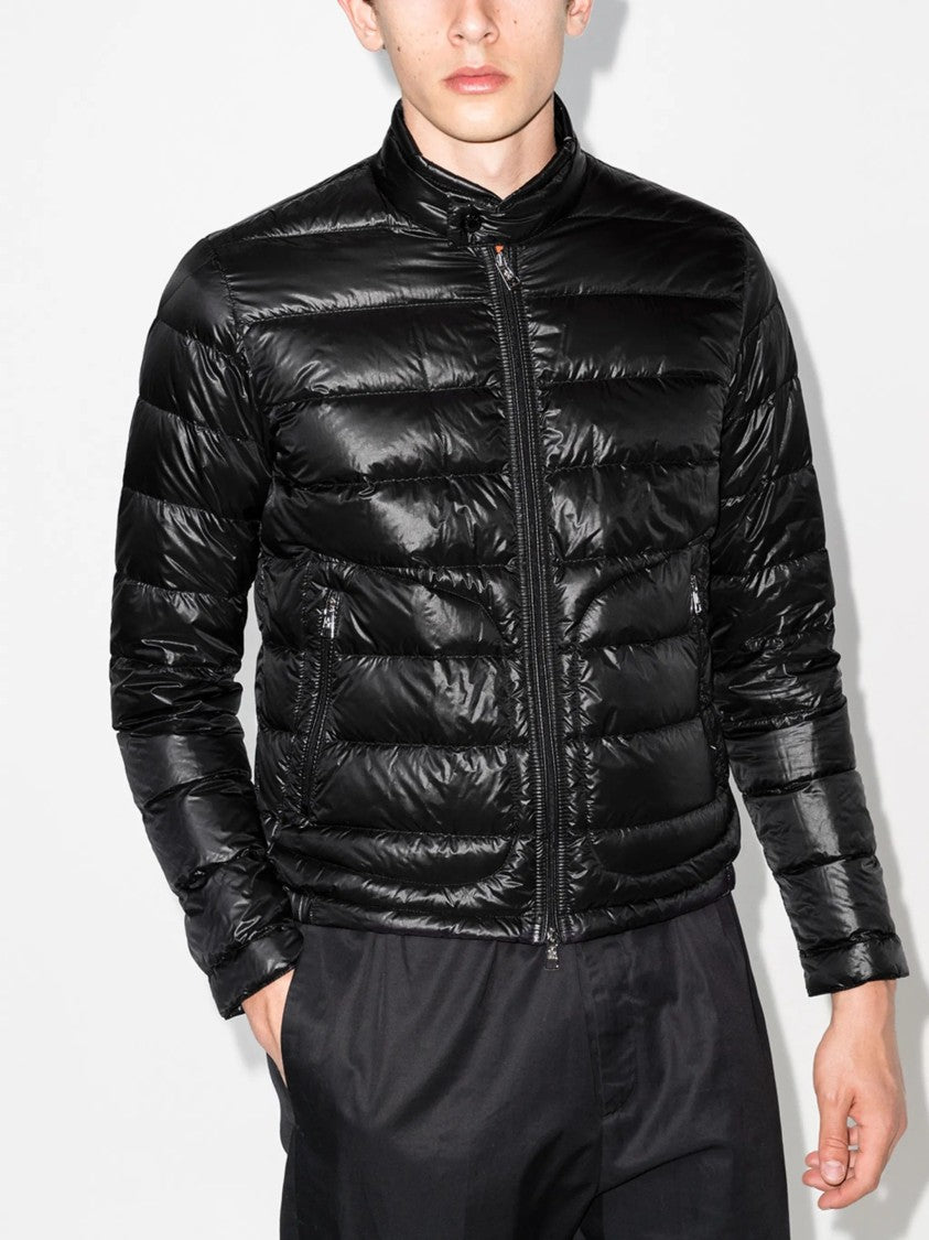 Moncler High-Collared Black Puffer Jacket With Horizontal Quilting