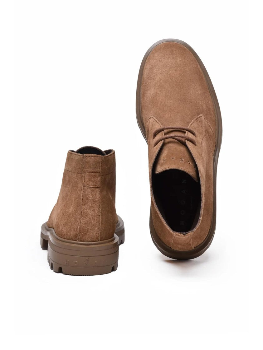 Hogan Beige Leather Lace-Up Boots