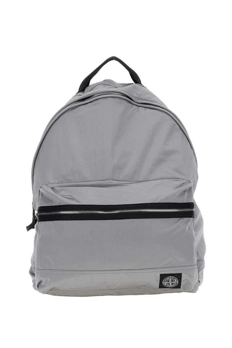 Stone Island Gray Backpack With Front Zip Pocket And Adjustable Straps