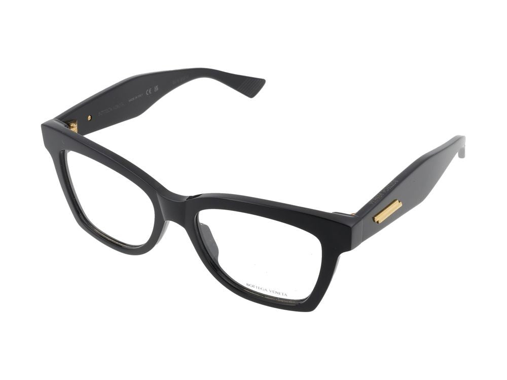 Bottega Veneta Black Oversized Gold Accent Square Acetate Eyeglasses