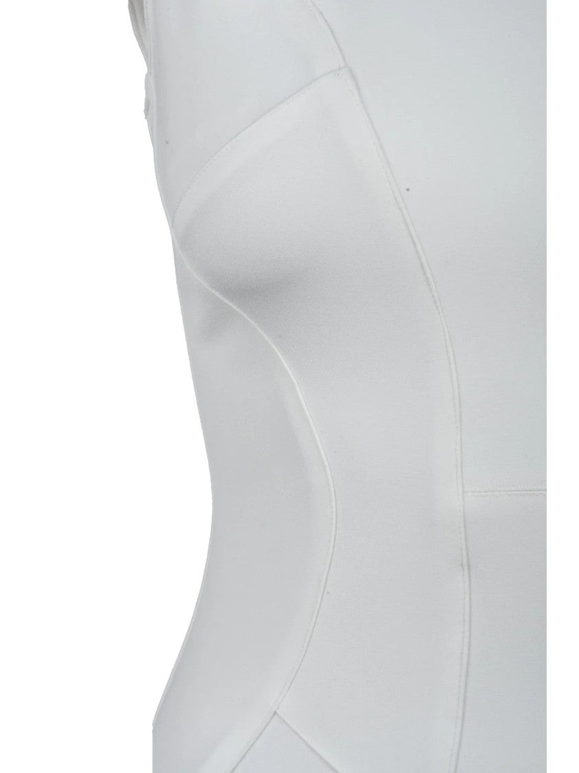 Versace Jeans Couture White Structured Buckled Strap Viscose Sheath Dress