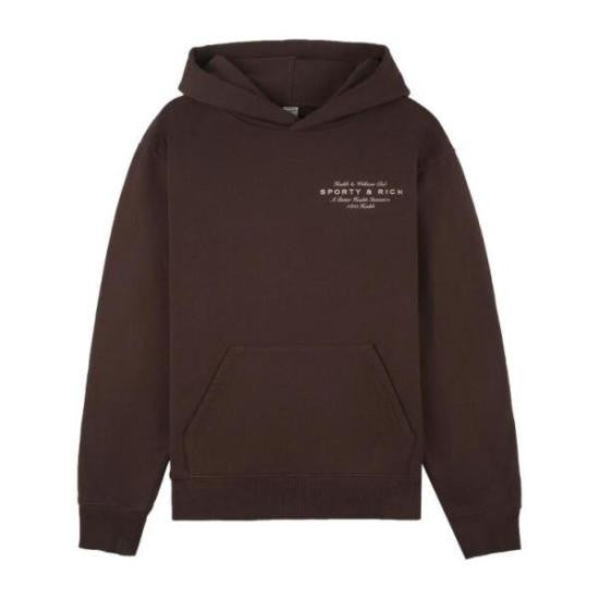 Sporty And Rich Solid Brown Hoodie With Drawstring Hood And Front Pocket