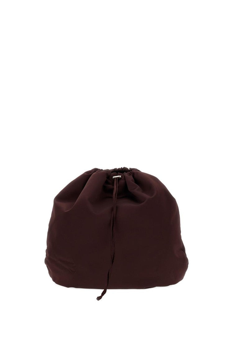 Plan C Burgundy Nylon Bucket Bag With Drawstring Closure And Internal Pocket
