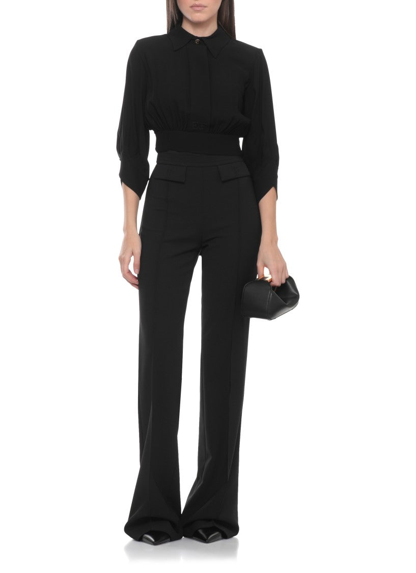 Elisabetta Franchi Black Embroidered Logo Straight-Leg Pants