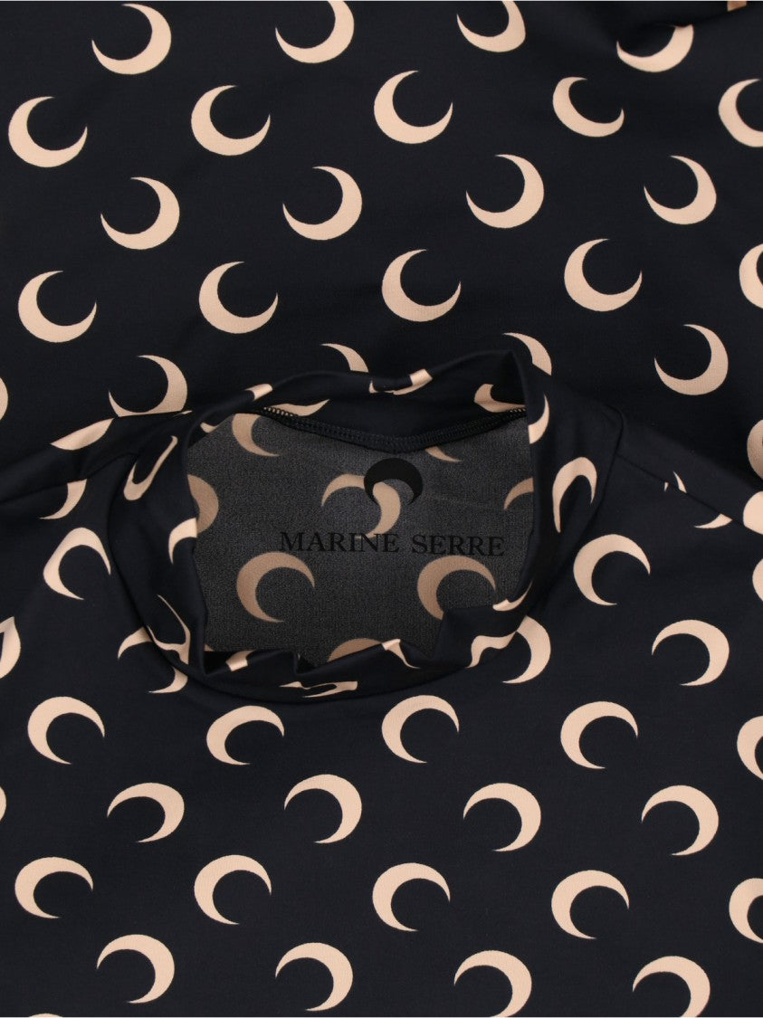 Marine Serre Fitted Long-Sleeve Top With Crescent Moon Pattern