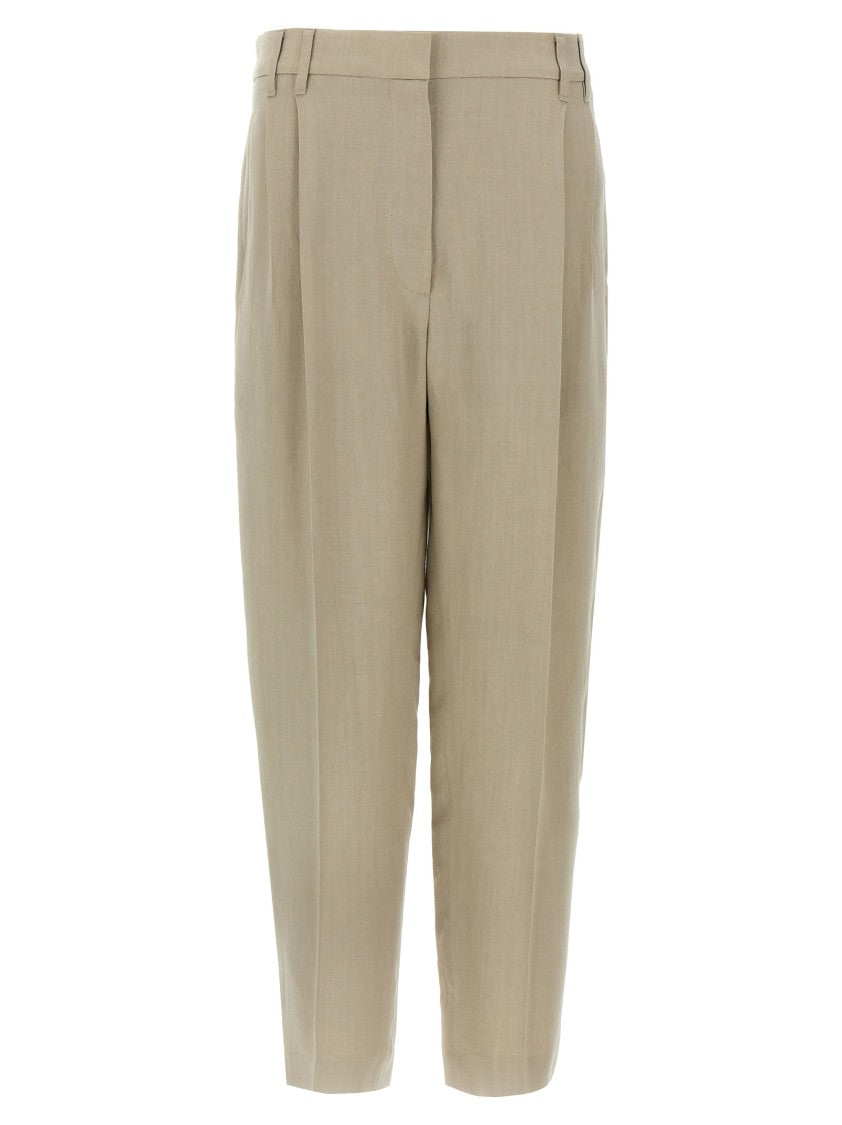 Brunello Cucinelli Refined Linen Blend Trousers With Monile Detail