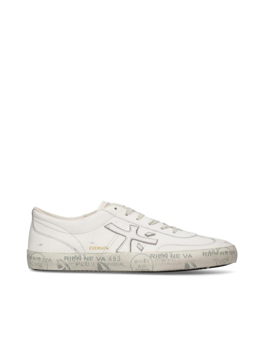 Premiata White Leather Lace-Up Sneakers