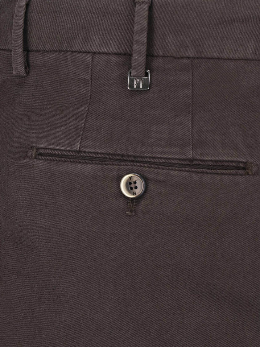 Pt Torino Brown Mid-Rise Straight-Leg Cotton Formal Pants