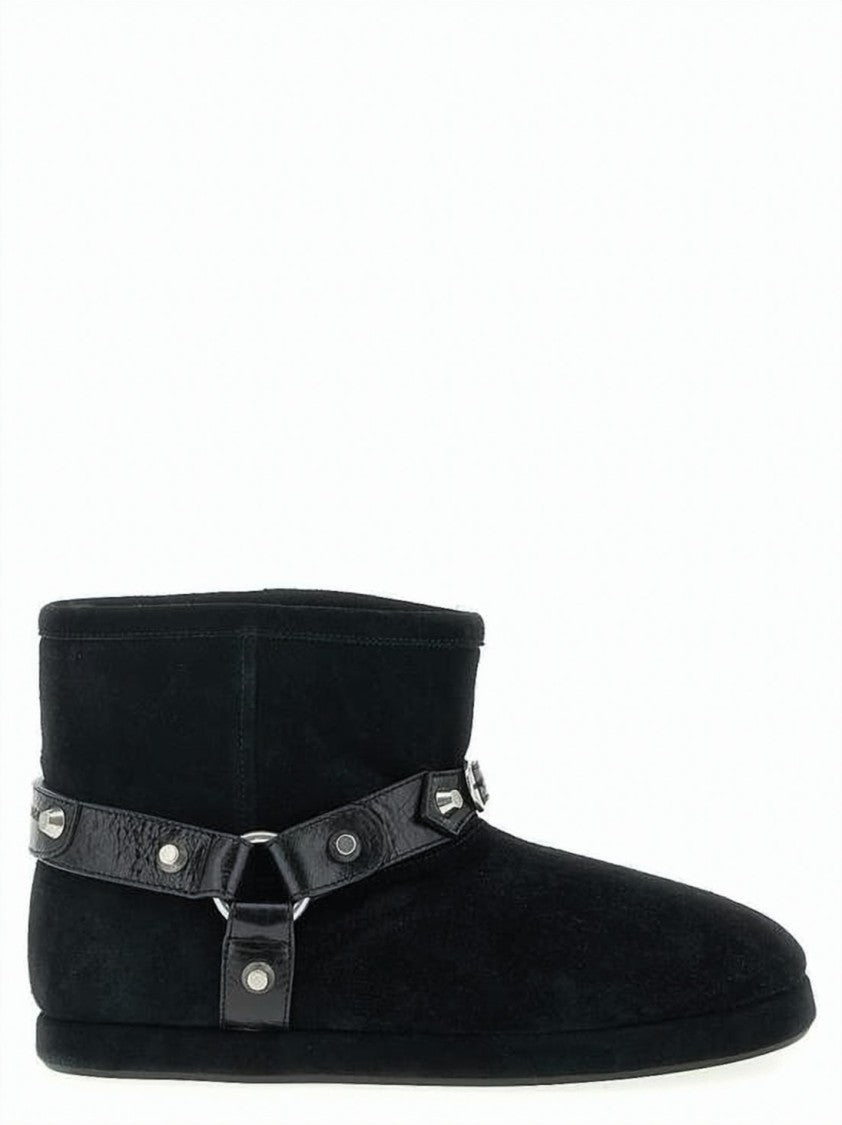 Balenciaga Soft Plush Ankle Boots With Decorative Strap And Studs