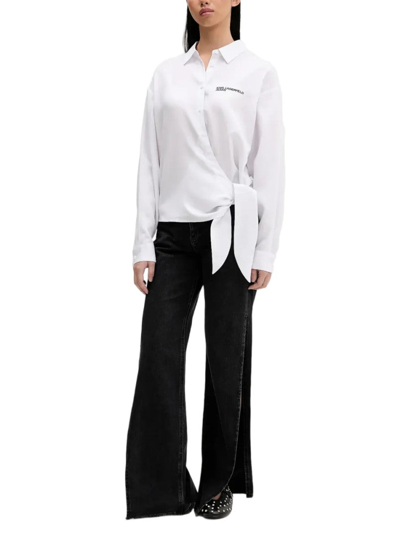 Karl Lagerfeld Asymmetrical Wrap Blouse With Classic Collar