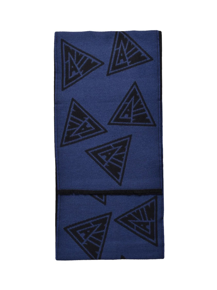 Lanvin Wool Scarf With Patterned Logo Design In Deep Indigo