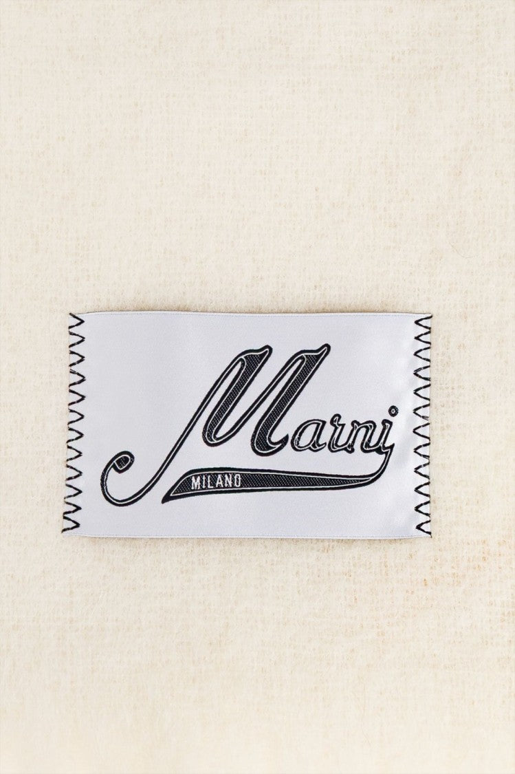 Marni Rectangular Creamy Off-White Scarf With Fringed Edges