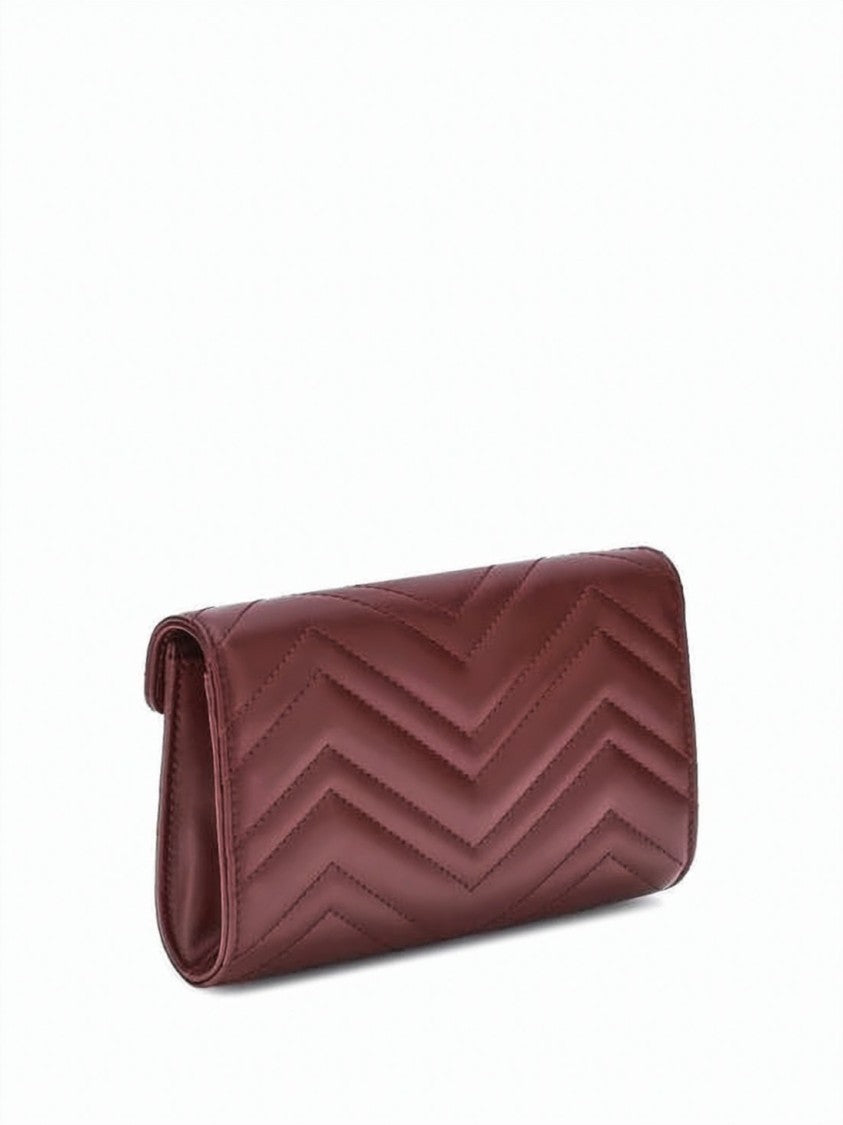 Gucci Burgundy Leather Gg Marmont Chain Wallet With Chevron Pattern