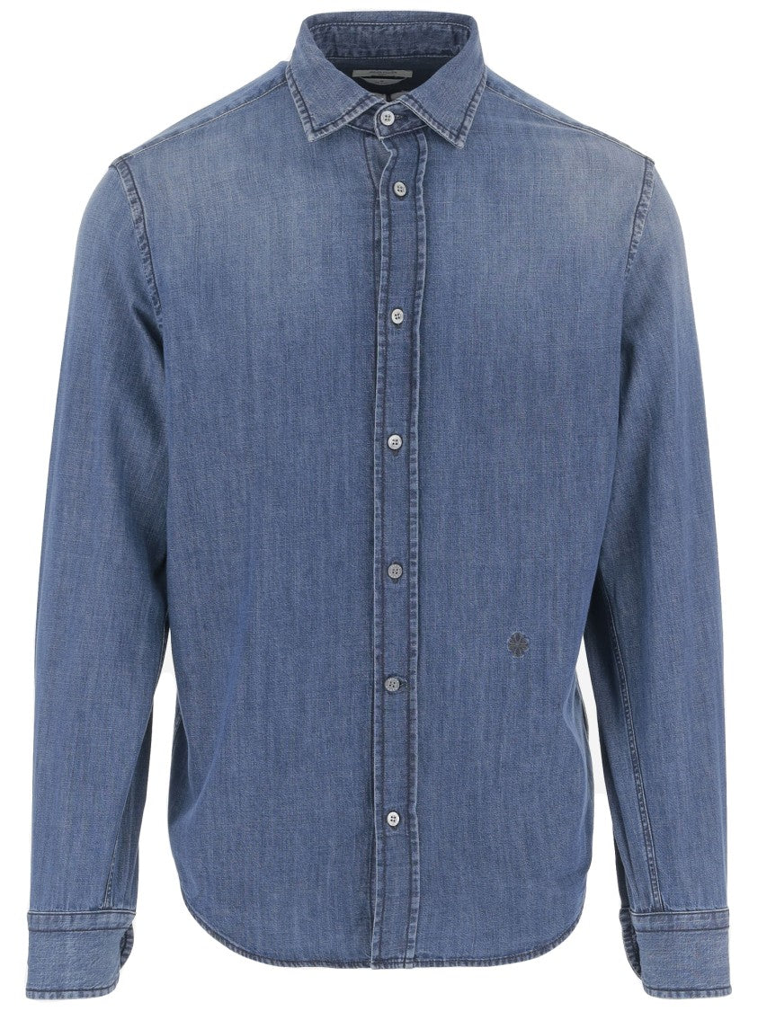 Jacob Cohen Cotton Denim Shirt With Classic Collar And Curved Hem