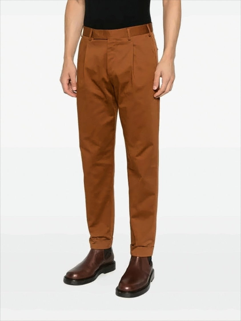 Pt Torino Straight-Leg Brown Cotton Trousers With Tailored Finish