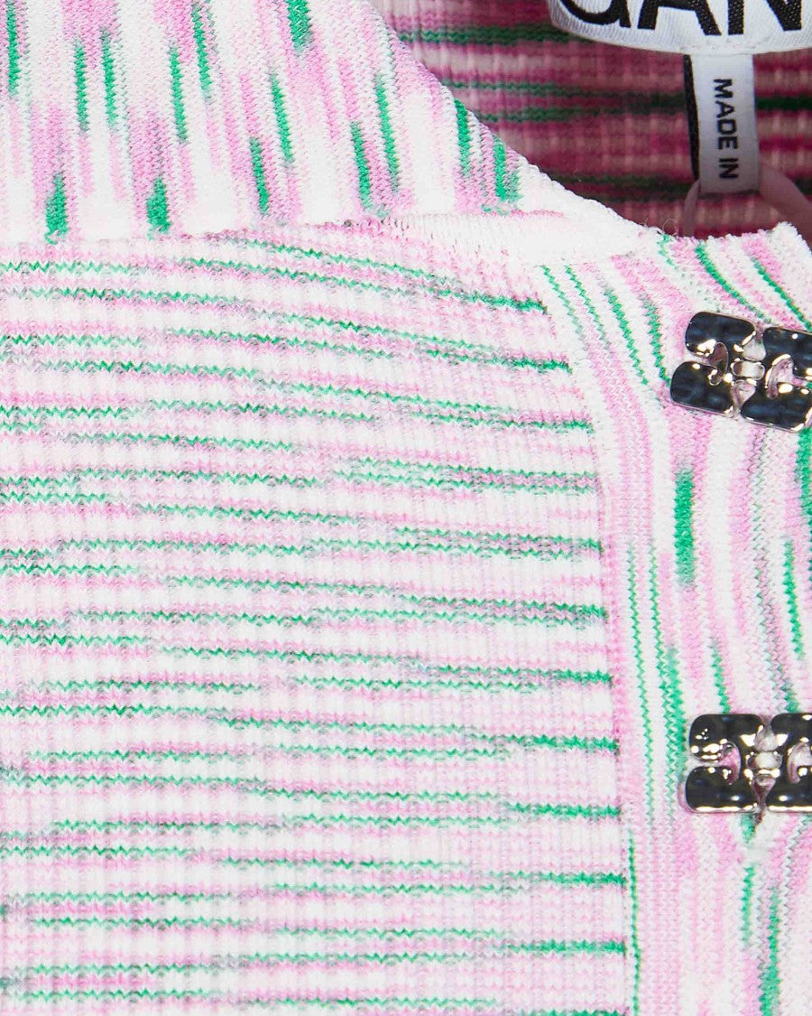 Ganni Space-Dyed Polo Shirt In Chalk Pink