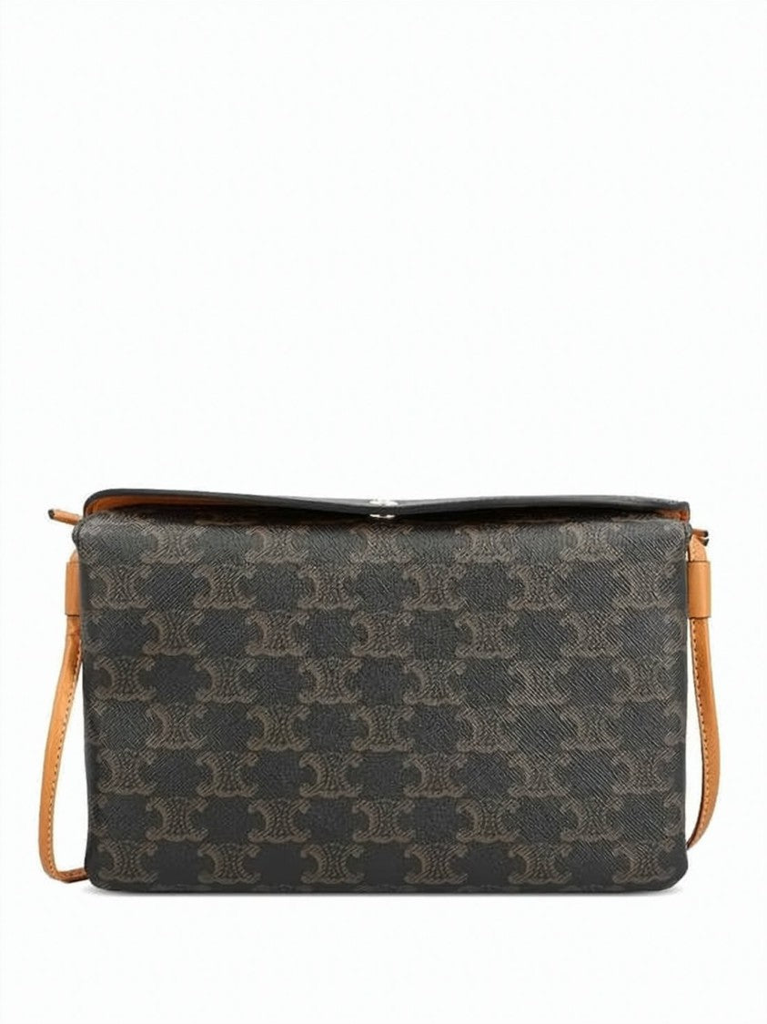 Celine Structured Rectangular Canvas Crossbody Bag With Lambskin Accents